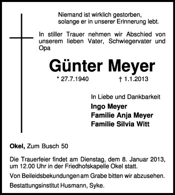 Traueranzeige von Günter Meyer von KRZ