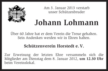 Traueranzeige von Johann Lohmann von KRZ