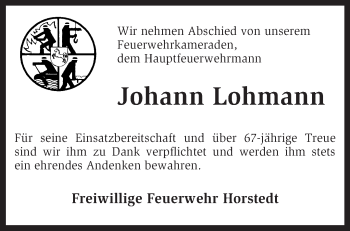 Traueranzeige von Johann Lohmann von KRZ