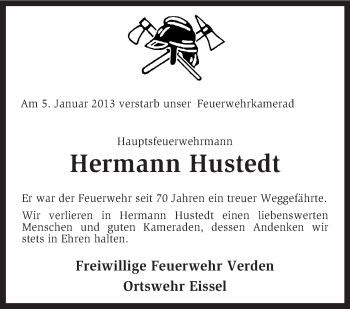 Traueranzeige von Hermann Hustedt von KRZ