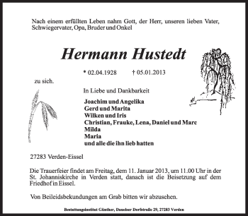 Traueranzeige von Hermann Hustedt von KRZ