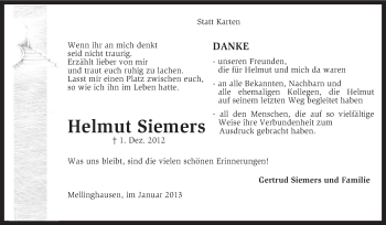 Traueranzeige von Helmut Siemers von KRZ