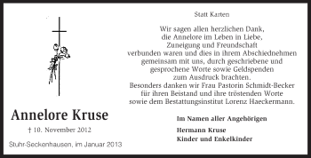 Traueranzeige von Annelore Kruse von KRZ