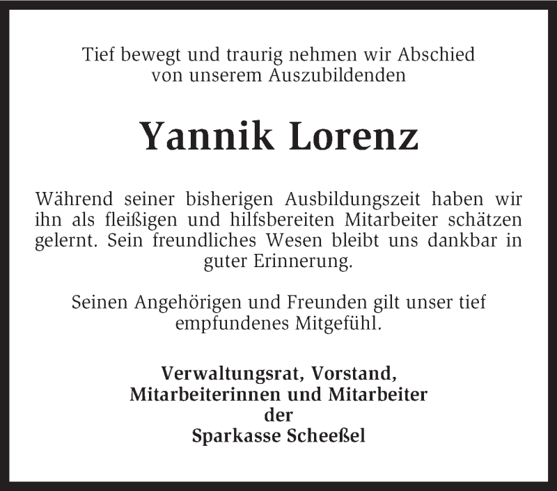  Traueranzeige für Yannik Lorenz vom 11.01.2013 aus KRZ