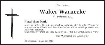 Traueranzeige von Walter Warnecke von KRZ