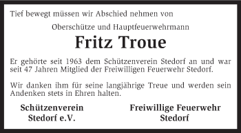 Traueranzeige von Fritz Troue von KRZ