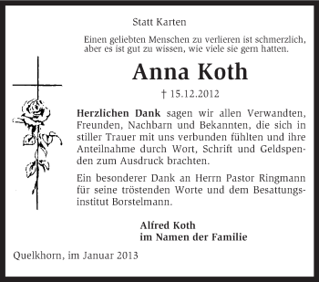 Traueranzeige von Anna Koth von KRZ