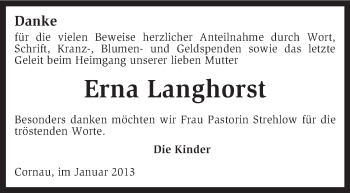 Traueranzeige von Erna Langhorst von KRZ