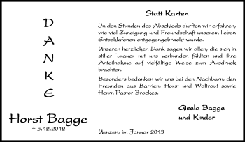 Traueranzeige von Horst Bagge von KRZ