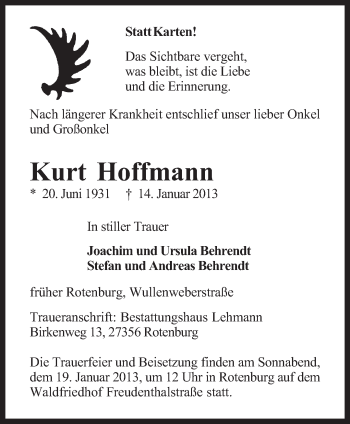 Traueranzeige von Kurt Hoffman von KRZ