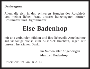 Traueranzeige von Else Badenhop von KRZ