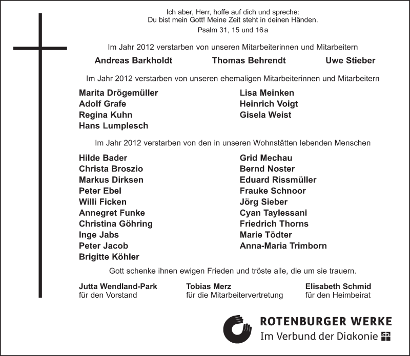  Traueranzeige für Andreas Barkholdt vom 19.01.2013 aus KRZ