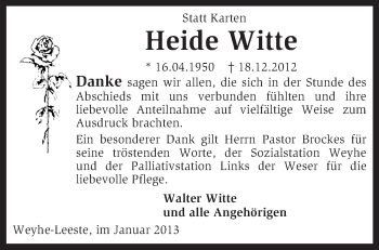 Traueranzeige von Heide Witte von KRZ