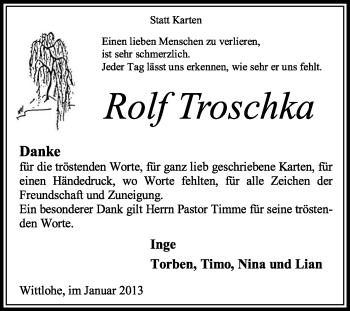 Traueranzeige von Rolf Troschka von KRZ