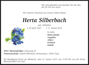 Traueranzeige von Herta Silberbach von KRZ