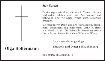 Traueranzeige von Olga Holtermann von KRZ