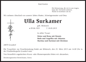 Traueranzeige von Ulla Surkamer von KRZ