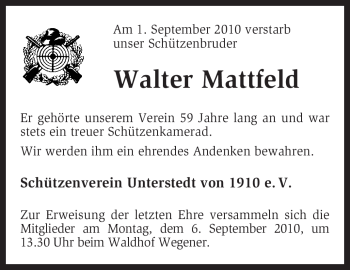 Traueranzeige von Walter Mattfeld von KREISZEITUNG SYKE