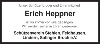 Traueranzeige von Erich Heppner von KREISZEITUNG SYKE