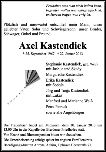 Traueranzeige von Axel Kastendiek von KRZ