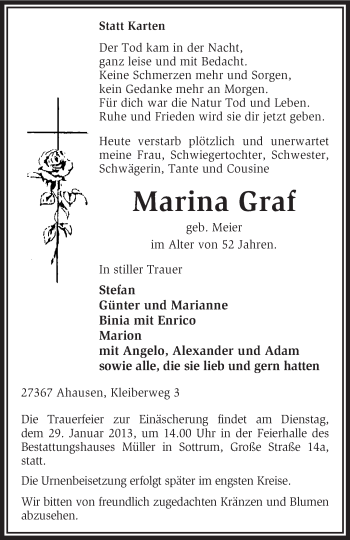 Traueranzeige von Marina Graf von KRZ