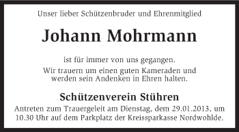 Traueranzeige von Johann Mohrmann von KRZ