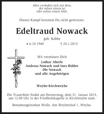 Traueranzeige von Edeltraud Nowack von KRZ