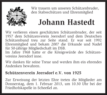 Traueranzeige von Johann Hastedt von KRZ