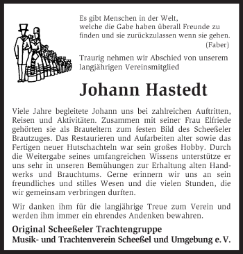 Traueranzeige von Johann Hastedt von KRZ