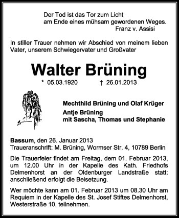 Traueranzeige von Walter Brüning von KRZ