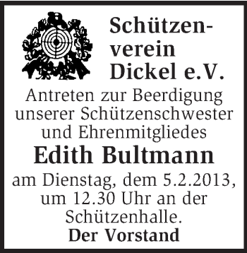 Traueranzeige von Edith Bultmann von KRZ