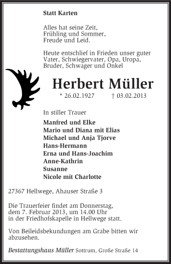 Traueranzeige von Herbert Müller von KRZ