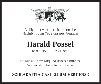 Traueranzeige von Harald Possel von KRZ