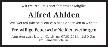 Traueranzeige von Alfred Ahlden von KRZ