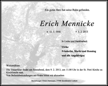 Traueranzeige von Erich Mennicke von KRZ