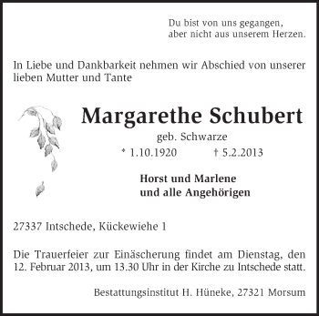 Traueranzeige von Margarethe Schubert von KRZ