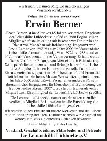 Traueranzeige von Erwin Berner von KRZ