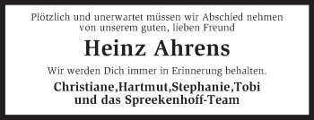 Traueranzeige von Heinz Ahrens von KRZ