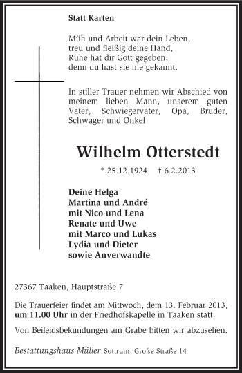 Traueranzeige von Wilhelm Otterstedt von KRZ