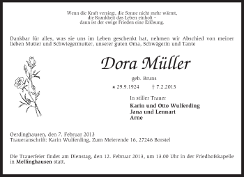 Traueranzeige von Dora Müller von KRZ