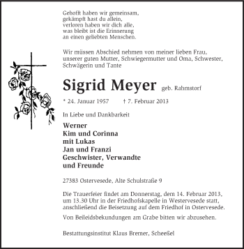 Traueranzeige von Sigrid Meyer von KRZ