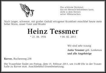 Traueranzeige von Heinz Tessmer von KRZ