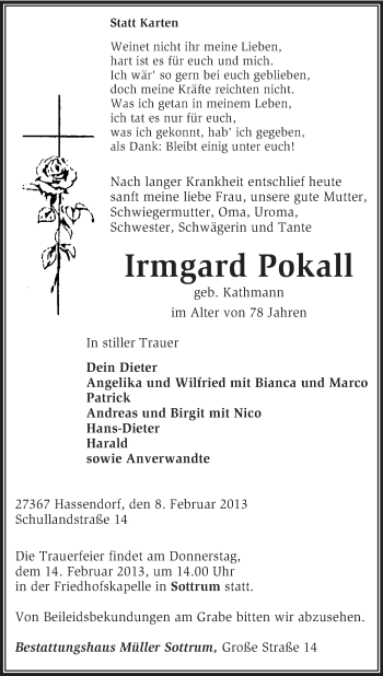 Traueranzeige von Irmgard Pokall von KRZ