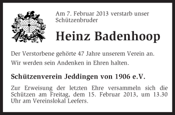 Traueranzeige von Heinz Badenhoop von KRZ