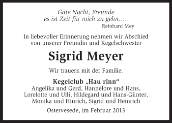 Traueranzeige von Sigrid Meyer von KRZ