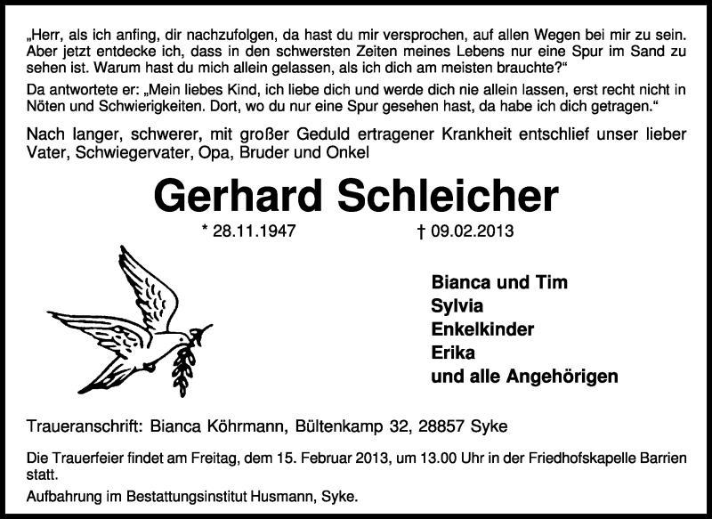  Traueranzeige für Gerhard Schleicher vom 12.02.2013 aus KRZ