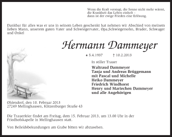 Traueranzeige von Hermann Dammeyer von KRZ