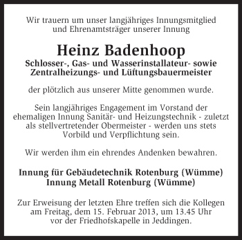 Traueranzeige von Heinz Badenhoop von KRZ