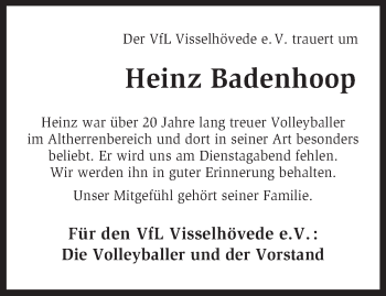 Traueranzeige von Heinz Badenhoop von KRZ