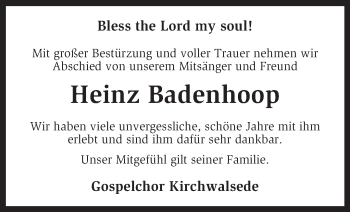 Traueranzeige von Heinz Badenhoop von KRZ